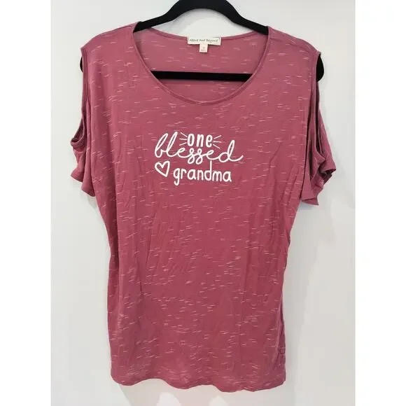 Above and Beyond Women’s M One Blessed Grandma Cold Shoulder Tee Top - Picture 1 of 7